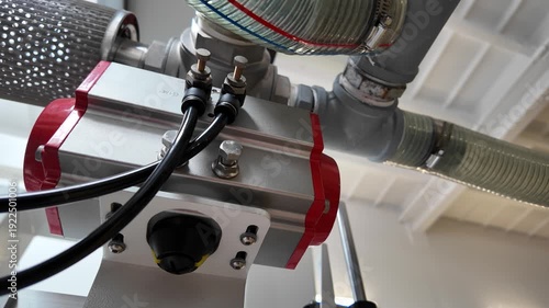 Pneumatic actuator opening and closing valve on industrial equipment