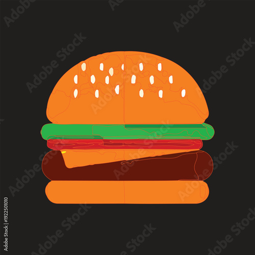 Vector illustration of a cheeseburger with bun lettuce and tomato...