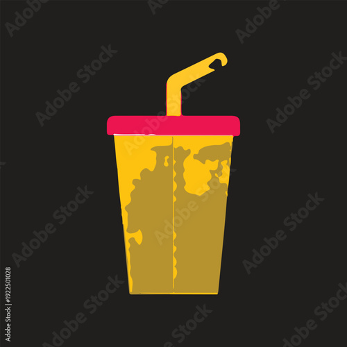 Vector illustration of different drinks including juice, cola, and water served in glasses with straws.