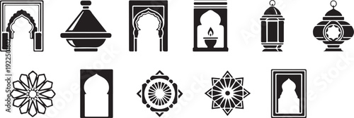 Collection of architectural elements and ornaments in black and white