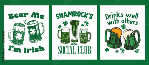 Retro Checkered Beer Poster Shamrocks Social Club