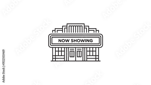Vector Illustration Of Cinema Building With Now Showing Sign For Movie And Entertainment Concept