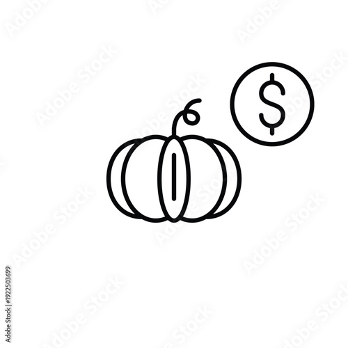 Pumpkin and dollar. Farmer market, seasonal vegetables fresh groceries shopping. Pixel perfect, editable stroke vector icon