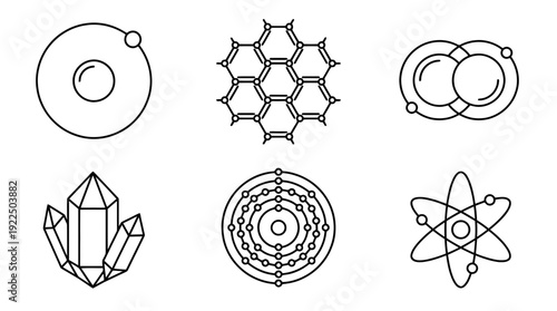 periodic table, 6 black delicate line drawings vector set collection , white background , PNG and SVG