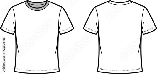 Short sleeve crew neck t shirt front and back view casual basic apparel template illustration