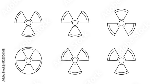 radioactive symbol, 6 black delicate line drawings vector set collection , white background , PNG and SVG