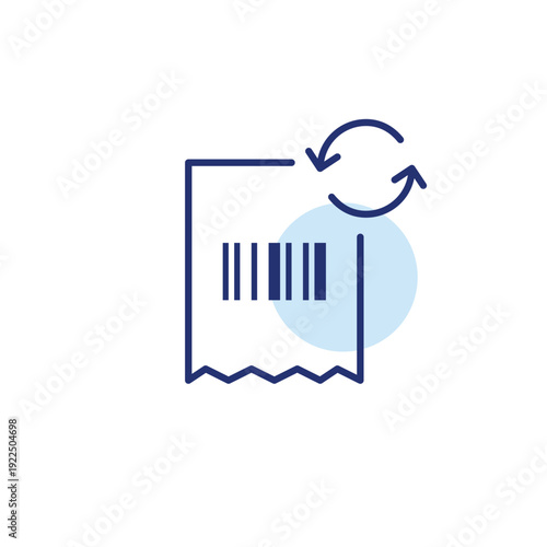 Barcode store shopping receipt and renew. Invoice update, transaction refresh. Pixel perfect, editable stroke vector icon