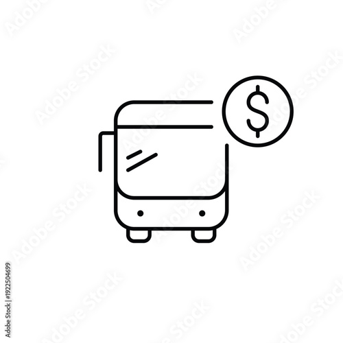 Bus and dollar. Public transport cost, bus fare payment, transit expense. Pixel perfect, editable stroke vector icon