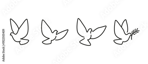 Christian Holy Spirit Doves with olive branch vector for peace, faith, and spiritual design. Handwritten line design logo concepts