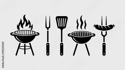 BBQ Silhouette Set: A minimalistic illustration of barbecue elements, capturing the essence of outdoor cooking and culinary delights. 
