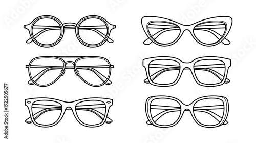 sunglasses, 6 black delicate line drawings vector set collection , white background , PNG and SVG