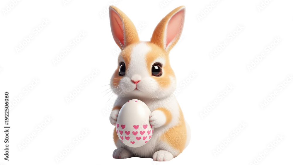 Fototapeta premium Ceramic easter bunny holding decorated egg isolated on transparent background