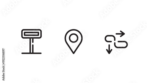 Vector Illustration Of Signpost, Map Pin, And Refresh Icons For Navigation And Direction Concept