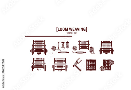 Loom Weaving Vector Set - Black Silhouette Illustrations, Textile Craft Graphics, Loom Icons, Fabric Making Design Elements