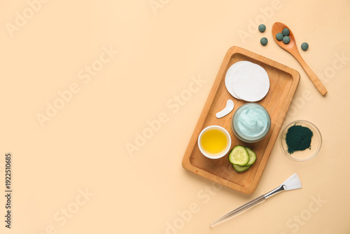 Wooden tray with jar of spi...