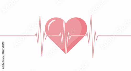 Pink heart graphic illustrating active ECG heartbeat on clear background. Electrocardiogram ECG heartbeat displaying healthy cardiac rhythm and essential medical information.