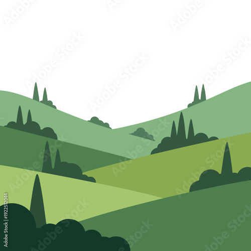 Beautiful Scenic Landscape of Rolling Green Hills and Countryside