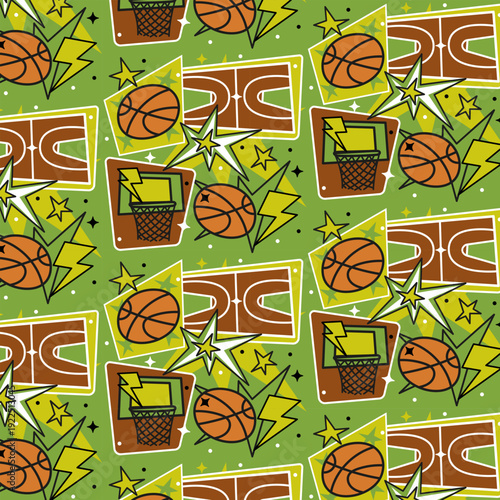 bright basketball pattern in doodle style