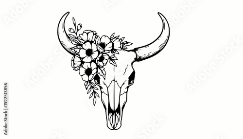 Bull Skull with Floral Decoration – Nature and Mortality Symbol