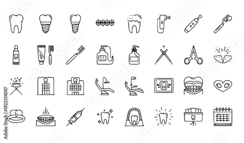 Modern Dental Care Line Icons Editable Stroke Vector Collection