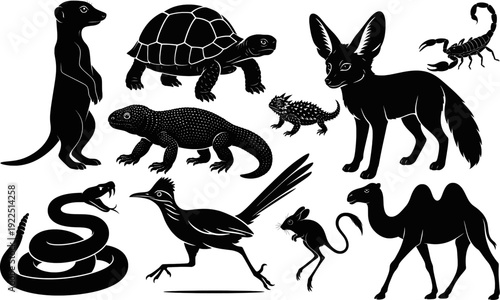 Desert animals wildlife silhouette collection vector set