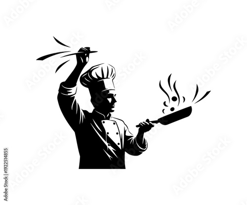 Chef expertly handles hot pan and utensils with skill