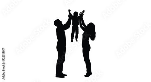 A family of three enjoys a moment of connection black silhouette