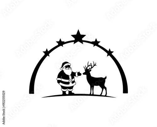 Santa Claus with reindeer under starry night sky