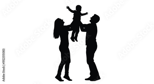Happy family moment with a child being lifted in the air silhouette