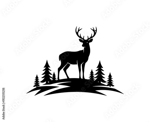 Majestic deer standing proudly among forest trees silhouette