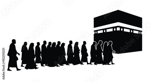 Pilgrims circumambulating the kaaba in makkah a striking silhouette