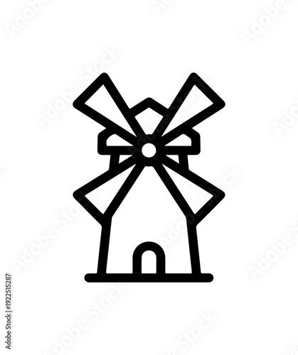 Simple black line drawing of a windmill with rotating blades