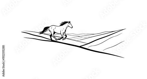 Majestic horse running freely on railroad tracks at sunset