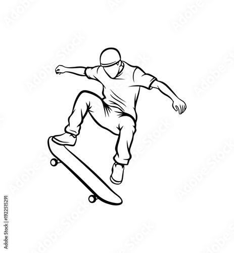 Young skateboarder performing trick in dynamic motion