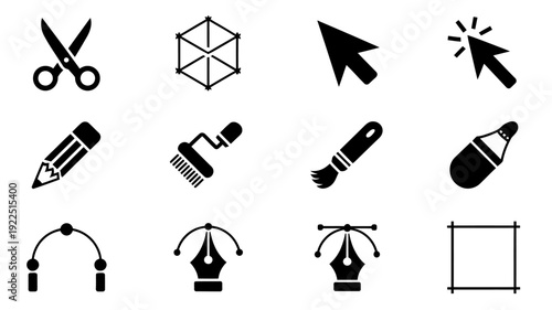 Design Toolkit Icons: A collection of meticulously crafted, clean-cut icons, each representing essential tools for design and creative endeavors. A visual lexicon for digital artistry.