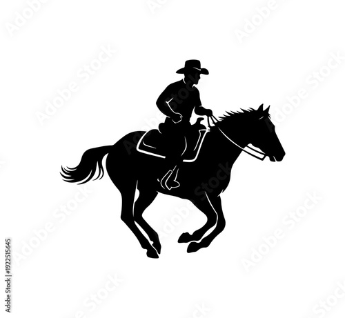 Cowboy riding horse in dynamic silhouette illustration