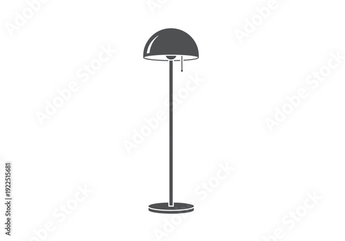 A dark gray silhouette of a modern floor lamp with a dome shade