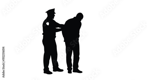 Police officer arresting a suspect a stark black shadow silhouette