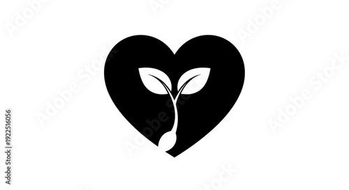 Black heart shape with a growing seedling inside.