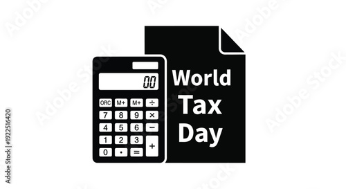 World tax day concept with calculator and text black silhouette