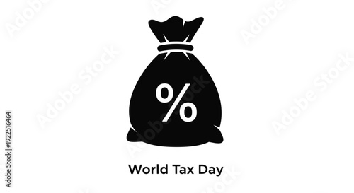 A black bag with a percent sign representing world tax day silhouette
