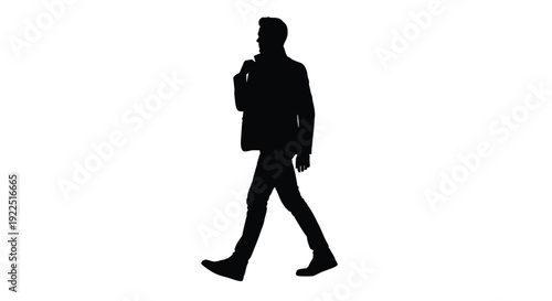 A man walking forward depicted in a striking black silhouette
