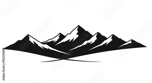 Dramatic mountain range depiction in a stark black silhouette