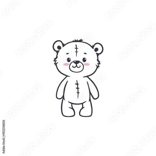 Cute cartoon teddy bear in doodle style. Funny animal. Bear for coloring pages, cards, magazins, banners. Vector