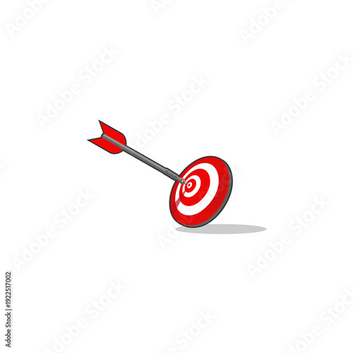 Arrow hitting the center of a red bullseye target isolated on white background