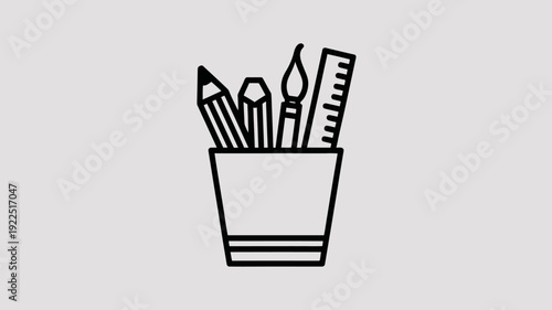 Artistic Essentials: A meticulously crafted illustration showcasing essential artistic tools arranged neatly within a holder. Ideal for projects that resonate with creativity.