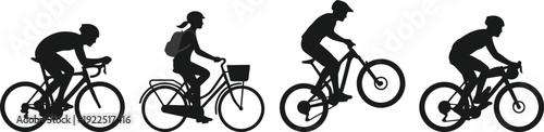 Diverse cycling silhouettes representing various bike styles and rider activities for active lifestyles