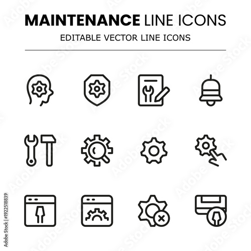 Maintenance Modern Line Icon Collection. Great for industrial maintenance, preventive care, and service management.