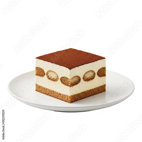 Tiramisu dessert on a white plate