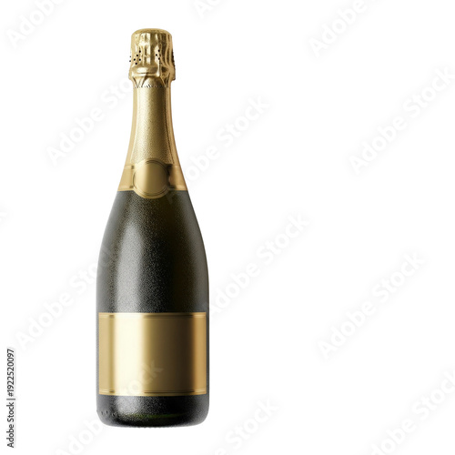Champagne bottle with gold foil and label